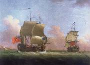 Monamy, Peter THe Ship rigged royal yacht Dublin in two positions oil painting artist